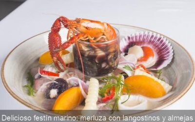 Delicioso festín marino: merluza con langostinos y almejas